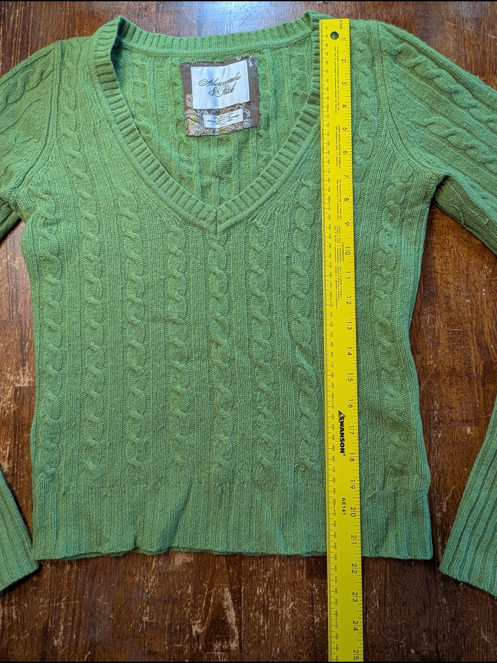 Abercrombie & Fitch Vintage Sweater Y2K Womens Large Green Wool Cashmere Top - Picture 2 of 6